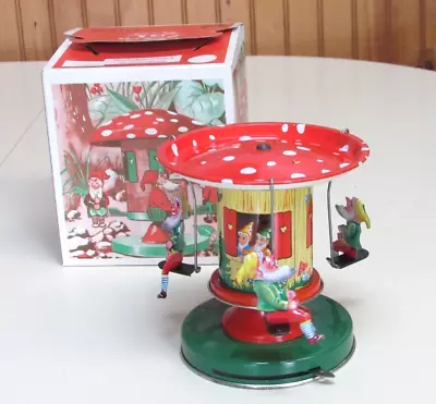 Vintage Schopper Clockwork Tin Toy Carousel Snow White & Dwarfs 1960's • $14.95