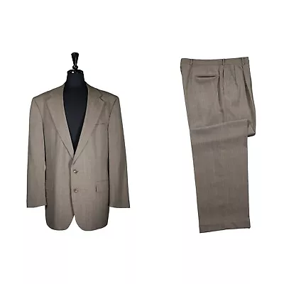 Ralph Lauren Mens Suit 2 Piece Beige Plaid Wool Blazer Jacket 44L Pants 37x34 • $99.99