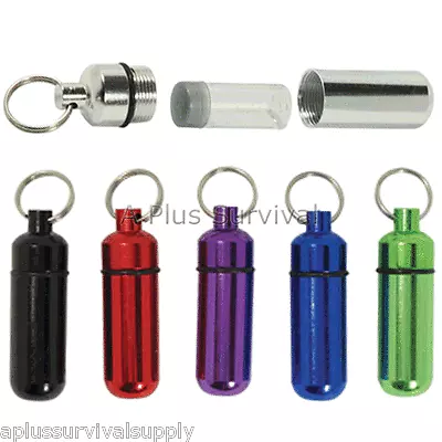 Blue Color Aluminum Pill Case Vial Keychain I.D. Holder With Inner Container • $7.99