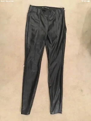 ZARA  BLACK FAUX LEATHER HI RISE SLIM LEGGING TROUSERS Size S 8 • £8