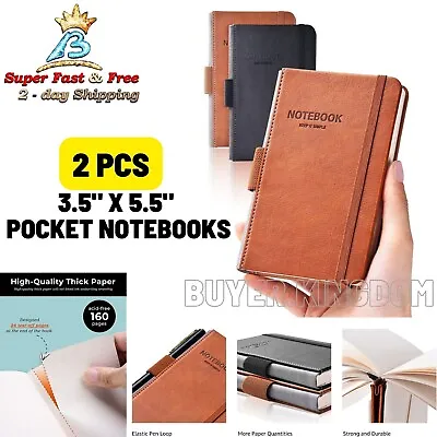 $15.54 • Buy Notebook Leather Cover 3.5  X 5.5  Memo Book Field Notes Pad Black Brown 2 Pack