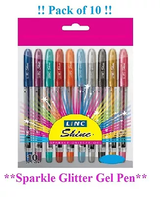 10 Pack Of Gel Pens Extra Sparkle Glitter Pens For Home School Office Best Price • £2.68