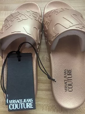$100 Versace Jeans Couture Men's Gold Slide Sandals Shoes Size 43 EU/Size 8 US • $85