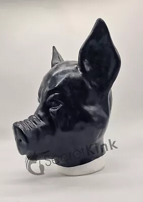 Black Latex Pig Mask Full Head Rubber Hood Gimp Role Pet Play Fetish Animal • £85