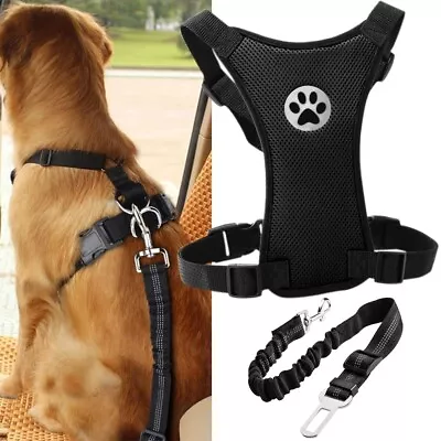 Dog Car Harness Seatbelt Set Pet Vest Harness With Adjustible Safety Seat Belt • £4.99