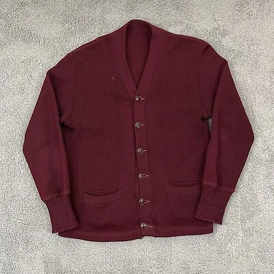 Vintage Varsity Letterman Cardigan Adult M Burgundy 50s Wool Button Sweater USA • $30.36