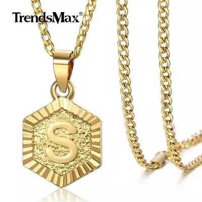 Gold Plated Hex Letters Pendant Charm Necklace Stainless Steel Curb Chain 18-20  • $7.99