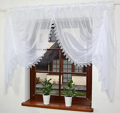 Amazing Voile Net Curtains With Grey & White Lace Ready Made Quality Nets New • £19.99