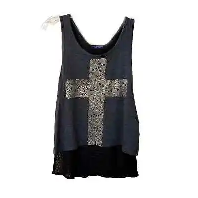 THE CLAS-SIC Grey Skull Cross Print Tank With Semi-sheer Lace Back Size Small • $12