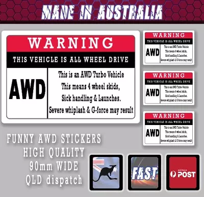 Funny Car Sticker  Warning AWD 4WD - Bumper Decal Set Of 4 FITS WRX GOLF TURBO • $4.66