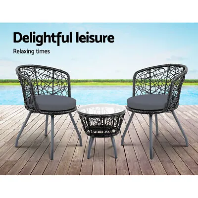 $323.95 • Buy 3 Piece Outdoor Setting Rattan Bistro Set Chair Table Garden Patio Furniture