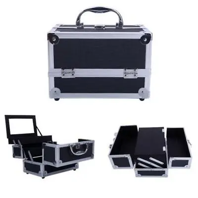 Large Pro Aluminum Makeup Train Case Box Jewelry Cosmetic Organizer And Mirror • $22.16