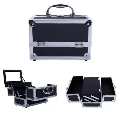 Large Pro Aluminum Makeup Train Case Box Jewelry Cosmetic Organizer W/ Mirror • $23.99