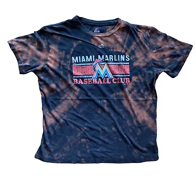 2014 Miami Marlins Baseball Club T Shirt Adult Large Black Acid Wash Bleach MLB • $2.85