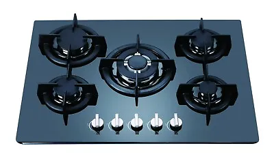 $350 • Buy 70cm BLACK GLASS  5 BURNER HEAVY DUTY CAST IRON GAS COOKTOP With LPG JETS - ACB