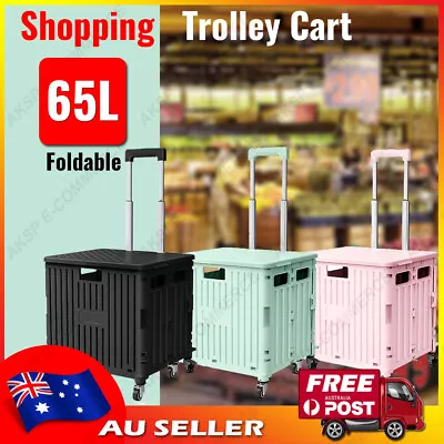 Shopping Trolley Cart Foldable Camping Cart Grocery Basket 360° Wheels With Lid • $43.79