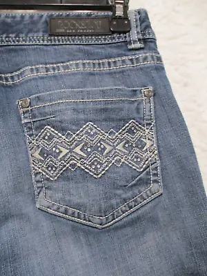 Women's Rock & Roll Cowgirl Embroidery Blue Denim Jeans Size 30 X 34 • $8.99