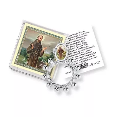 Saint Francis Of Assisi Finger Rosary Ring + Gold Stamp Prayer Card + Case • $5