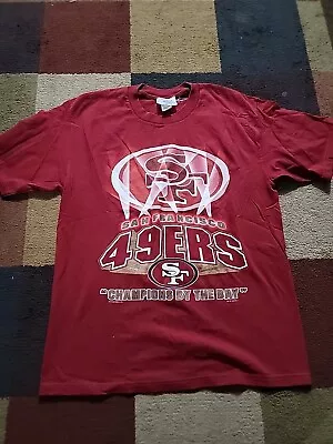 Vintage CSA San Francisco 49ers T-Shirt Size L Red Spell Out NFL Nutmeg 90s 1999 • $21.99