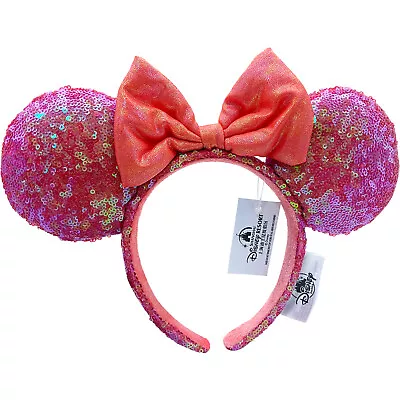 US Disney Parks Orange Red Bow Exclusive Minnie Mouse Ears Sequins Headband 2022 • $15.49
