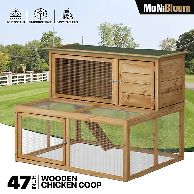 Wooden Chicken Coops Hutch 2-Tier Poultry Cage Rabbit Cage House Pet Run Kennel • £193.02