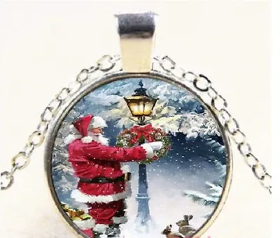 SANTA CHRISTMAS SNOW TREE Women Female Pendant Silver 20  Necklace Cable Chain • $18.88