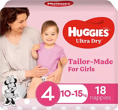 Huggies Ultra Dry Nappies Girls Size 4 (10-15Kg) 18 Count • $19.46