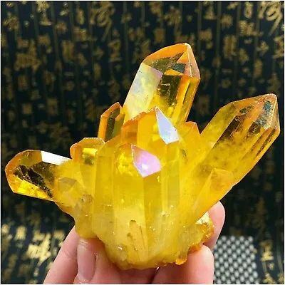 Natural Aura Yellow Citrine Crystal Titanium Cluster Healing Mineral Specimen • $14.80