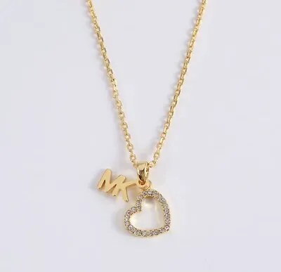 NWT MK Logo Pendant Necklace Sparkling Heart Gold Tone Free Shipping • $33