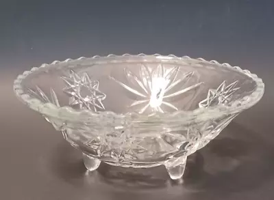 Anchor Hocking Prescut Clear Bon Bon Three Toe Bowl Star And Fan Design 6.75  • $11.99