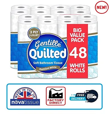 £18.80 • Buy 48 Rolls Gentille Quilted 3 Ply Luxury Soft & Strong Toilet Tissue Roll Paper