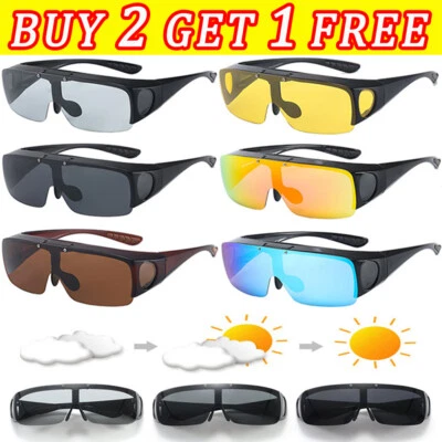 $7.59 • Buy Polarized Fit Over Wrap Around Sunglasses Flip Up Clip Eyeglass Driving Cycling