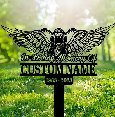 CustomMotorcycle Memorial Stake Motorcycle With Wings Remembrance Grave Marker • $43.19