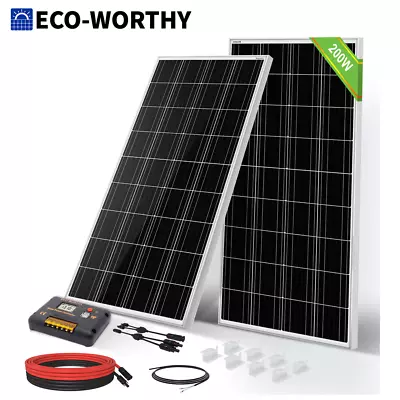 ECO-WORTHY 200W Watt Monocrystalline Solar Panel Kit 12V Volt For Home RV • $159.99