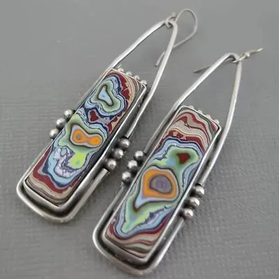 Women Earrings Boho Spiral Marble Pattern Colorful Stone Unique Jewelry Gift New • $9.98