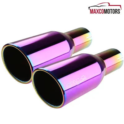 Muffler Exhaust Fits 2.5  Inlet 3.875  Outlet Dual Clear Slant Burnt Purple Tip • $46.07