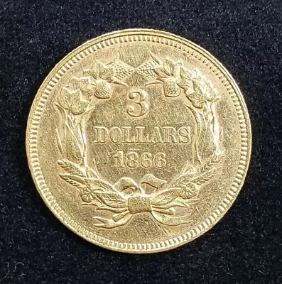 1866 $3 Gold Princess - Low 4000 Mintage Year - AU Details • $1649.95