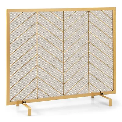 38  X 31  Single Panel Fireplace Screen Wrought Iron Mesh Fire Spark Guard Gold • $59.99