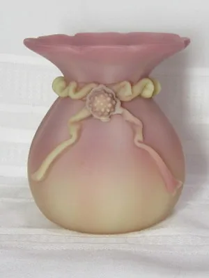 Mt Washington Glass Co Style Burmese Sack  Vase Ribbon + Berry Rigaree~~~ • $140