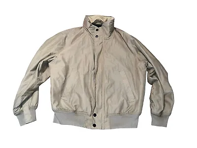 Vintage Nautica Mens Size Medium Tan Brown Bomber Windbreaker Cafe Racer Hooded • $41.99