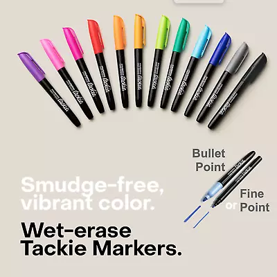 Mc Sqaures Tackie Markers Smudge Free Wet Eraser Pens | Whiteboard Glass Chalk • £9.95