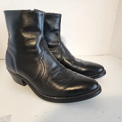 Vtg Black Leather Western Side Zip Ankle Chukka Cowboy Boot Mens 9 EE Dress USA • $47