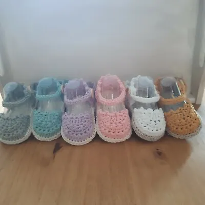 £6.90 • Buy Hand Crocheted Infant Baby Toddler Espadrille Sandals Shoes Newborn 3 Sizes