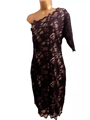 New Ladies H&m Ladies Black Lace One Shoulder Short Party Dress Size Med • £5.99