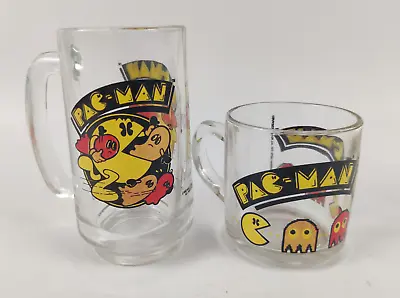 Vintage Set Of 2 Pac Man Game Glasses Beer & Coffee Mugs 1982 Bally Midway • $19.99