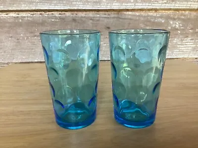 Mid Century Juice Cocktail Glasses 2  Blue Dots Optic Thumbprint Barware 4 Ounce • $20