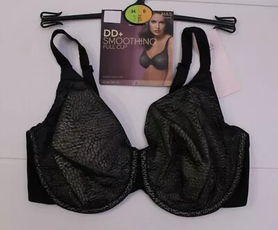 M&s Collection Smoothing Underwired Full Cup Bra Black Size 34e • £8.95