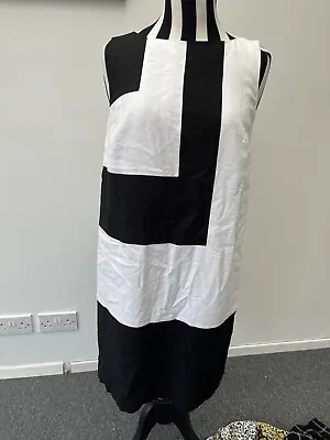 Marks & Spencer Ladies Black White Panel Linen Shift Midi Dress Size 12 • £7.50