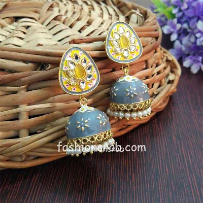 Indian Bollywood Style Small Grey Meenakari Jhumka Earring • $16.95