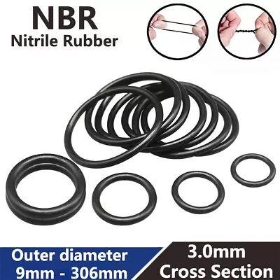 3.0mm Cross Section Nitrile Rubber O-Rings Seals 9mm - 306mm OD O Ring Sealing • $1.99